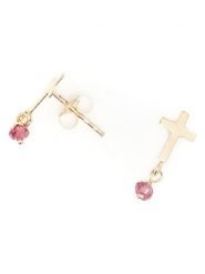 DIAMANTA Złote kolczyki-wkrętki " Croix" z rodolitami rozmiar: onesize. Żółte kolczyki damskie DIAMANTA, złote. Za 200.13 zł.