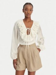 Eleh Bluzka SS260116 Biały Regular Fit. Białe bluzki damskie Eleh, bez wzorów, z syntetyku, bez kołnierzyka, bez ramiączek. Za 628.99 zł.