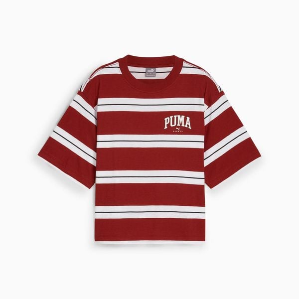 Puma Koszulka Squad Striped 68153813. Czerwone t-shirty damskie Puma, bez wzorów, bez kołnierzyka. Za 79.99 zł.