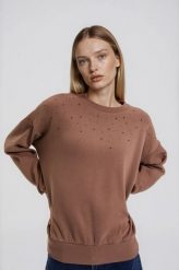 Bluza z dżetami beżowa. Brązowe bluzy bez kaptura damskie MOODO, l, z bawełny. Za 129.99 zł.
