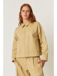 SKFK Kurtka koszulowa "Olga" w kolorze beżowym rozmiar: 40. Brązowe kurtki damskie SKFK, bez wzorów, z bawełny, bez kaptura. Za 304.99 zł.