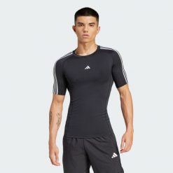 Koszulka TECHFIT Compression Training 3-Stripes. Czarne t-shirty sportowe męskie Adidas, l, z materiału, bez ramiączek, na fitness i siłownię, techfit (adidas). Za 179.00 zł.