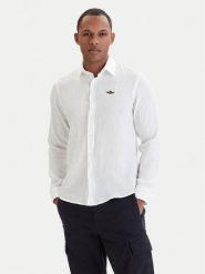 Aeronautica Militare Koszula 261CA1321UCT03089 Biały Regular Fit. Białe koszule męskie AERONAUTICA MILITARE, m, bez wzorów, ze lnu, bez kołnierzyka, bez ramiączek. Za 569.99 zł.