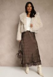 Brązowa Spódnica z Wiskozy High Waist Ozdobiona Kropkami i Koronką Monivia. Brązowe spódniczki damskie Renee, bez wzorów, z jeansu, z podwyższonym stanem, maxi. Za 149.99 zł.