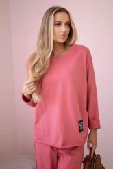 Komplet bawełniany bluza + spodnie malinowy. Różowe bluzy bez kaptura damskie KESI, l, z bawełny. Za 271.84 zł.