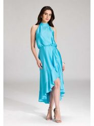 SWING Sukienka w kolorze błękitnym rozmiar: 34. Niebieskie sukienki damskie Swing, bez wzorów, z asymetrycznym kołnierzem, bez ramiączek, midi, asymetryczne. Za 239.99 zł.