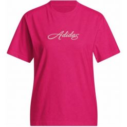 Damska Koszulka adidas Cursive Wordmark Graphic fuksja Lifestyle. Czerwone t-shirty damskie Adidas, l, bez wzorów, z bawełny, bez kołnierzyka. Za 88.99 zł.