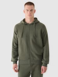 4F Bluza dresowa rozpinana z kapturem męska - khaki L. Brązowe bluzy sportowe męskie 4f, bez wzorów, z bawełny, klasyczne, bez kołnierzyka, bez ramiączek. W wyprzedaży za 89.99 zł.