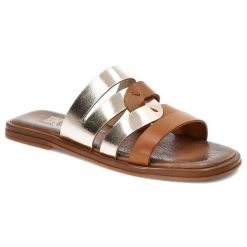 Złote Klapki Lemar Wygodne Buty Na Lato. Żółte klapki damskie Lemar, bez wzorów, ze skóry, bez obcasa. Za 169.00 zł.