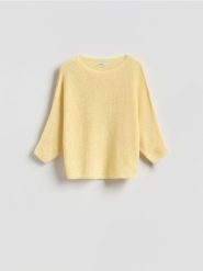 Gładki sweter - jasnożółty. Żółte swetry klasyczne damskie Reserved, l, z dzianiny, bez kołnierzyka. Za 89.99 zł.