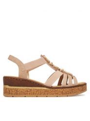 Rieker Sandały CEO-63778-31 Beżowy. Brązowe sandały damskie Rieker, bez wzorów, z materiału, bez obcasa, na koturnie. Za 339.99 zł.