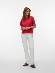 Vero Moda Koszulka w kolorze czerwonym rozmiar: S. Czerwone bluzki damskie Vero Moda, s, bez wzorów, z bawełny, bez kołnierzyka, bez ramiączek. Za 48.05 zł.