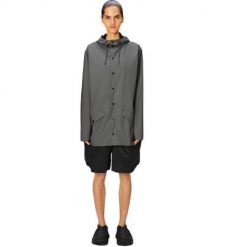 Kurtka przejściowa uniseks Rains W3. Szare kurtki męskie Rains, na lato, xs, bez wzorów, z materiału, eleganckie, bez kaptura. Za 394.45 zł.