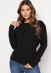 Czarna Bawełniana Bluza z Długim Rękawem i Ozdobnym Wiązaniem Pinada. Czarne bluzy bez kaptura damskie Born2be, z bawełny. Za 84.99 zł.