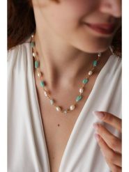 Pierres delicates Pozłacany naszyjnik z amazonitami - dł. 43 cm rozmiar: onesize. Niebieskie naszyjniki damskie Pierres delicates, pozłacane. Za 100.04 zł.