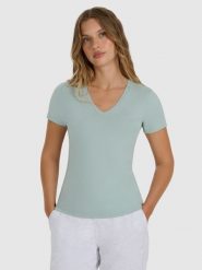 4F T-shirt slim gładki damski - turkusowy XXL. Niebieskie t-shirty damskie 4f, xxl, bez wzorów, z bawełny, bez kołnierzyka. Za 59.99 zł.