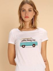 WOOOP Koszulka "Blue Van" w kolorze białym rozmiar: XL. Białe bluzki damskie Wooop, xl, bez wzorów, z bawełny, bez kołnierzyka, bez ramiączek. Za 61.31 zł.