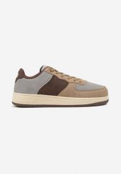 Beżowe Płaskie Sznurowane Buty Sportowe Sneakersy na Tłoczonej Podeszwie Milivina. Brązowe buty sportowe na co dzień męskie Born2be, bez zapięcia. Za 129.99 zł.