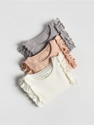 Koszulka z falbanką 3 pack - złamana biel. Koszulki dziewczęce Reserved, bez wzorów, z bawełny, bez ramiączek. Za 59.99 zł.