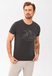 T-shirt z printem roweru T-RIDEON. Szare t-shirty męskie Volcano, m, bez wzorów, z bawełny, bez kołnierzyka. Za 59.99 zł.