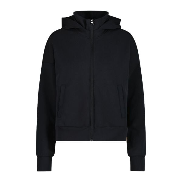 Bluza z kapturem z wysokim, prążkowanym kołnierzem dla kobiet CMP. Czarne bluzy sportowe damskie CMP, l, bez wzorów, z dzianiny, bez ramiączek, długie, z kapturem. Za 382.50 zł.