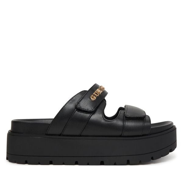 Klapki Guess. Czarne klapki damskie Guess, z aplikacjami, bez obcasa. Za 479.99 zł.