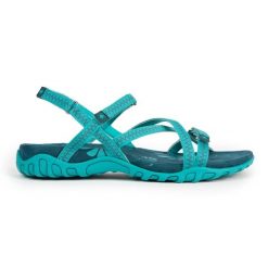 Sandały trekkingowe damskie TENA V4 – idealne dopasowanie i świetna przyczepność. Zielone sandały damskie IZAS, bez wzorów, bez obcasa. W wyprzedaży za 226.04 zł.