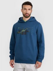 4F Bluza dresowa nierozpinana z kapturem męska - turkusowa L. Niebieskie bluzy z kapturem męskie 4f, l, z bawełny. Za 179.99 zł.