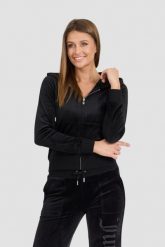 JUICY COUTURE Damska czarna bluza Robertson Jewelled Velour Hoodie. Czarne bluzy bez kaptura damskie Juicy Couture, s, z weluru. W wyprzedaży za 360.99 zł.