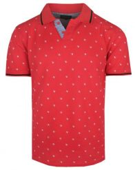 Koszulka Polo - Pako Jeans - Cynober (Chińska Czerwień), Drobny Wzór. Czerwone koszulki polo męskie Pako Jeans, m, bez wzorów, z bawełny, bez ramiączek. Za 119.00 zł.