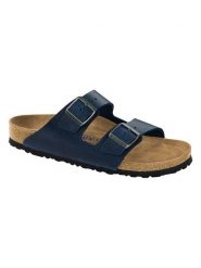 Birkenstock Skórzane klapki "Arizona" w kolorze granatowym rozmiar: 40. Niebieskie klapki damskie Birkenstock, bez wzorów, bez obcasa. Za 469.45 zł.