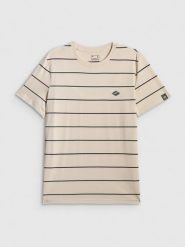 4F T-shirt regular z nadrukiem męski - beżowy XL. Brązowe t-shirty męskie 4f, m, bez wzorów, z dzianiny, bez kołnierzyka. Za 89.99 zł.