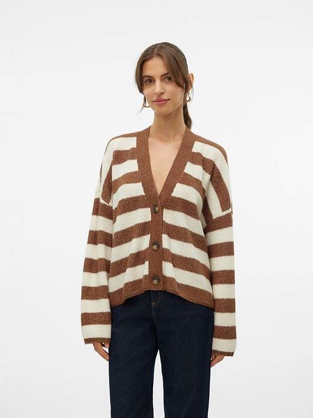 Vero Moda Kardigan w kolorze brązowo-kremowym rozmiar: L. Brązowe kardigany damskie Vero Moda, l, bez wzorów, ze splotem. Za 61.46 zł.