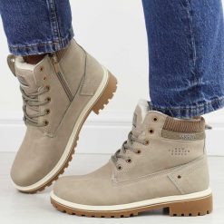 Khaki trapery damskie Potocki 97301. Brązowe trapery damskie POTOCKI, z nubiku, bez obcasa. Za 129.00 zł.