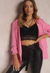 Różowa Marynarka Niezapinana z Marszczonymi Rękawami Orolea. Czerwone marynarki i żakiety damskie Renee, l, bez wzorów, z tkaniny, eleganckie. Za 99.99 zł.