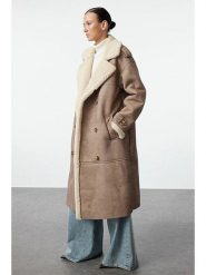 Trendyol Płaszcz przejściowy w kolorze szarobrązowym rozmiar: 36. Brązowe płaszcze damskie Trendyol, bez wzorów. Za 143.56 zł.