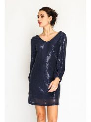 ASSUILI Sukienka w kolorze granatowym rozmiar: 38. Niebieskie sukienki damskie Assuili, bez wzorów, klasyczne, bez kołnierzyka, bez ramiączek, mini. Za 130.50 zł.