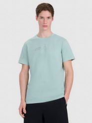 4F T-shirt regular z nadrukiem męski - turkusowy S. Niebieskie t-shirty męskie 4f, m, bez wzorów, z bawełny, bez kołnierzyka. Za 59.99 zł.