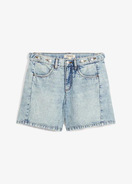 Szorty dżinsowe mid waist, low stretch. Czarne szorty damskie bonprix, bez wzorów, z bawełny. Za 44.99 zł.