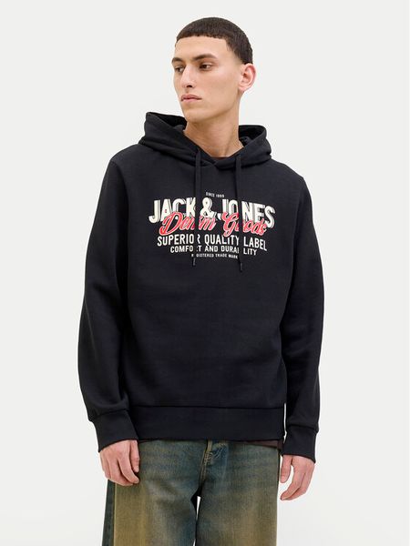 Jack & Jones Bluza Logo 12279649 Czarny Regular Fit. Czarne bluzy bez kaptura męskie Jack & Jones, l, z syntetyku. Za 189.99 zł.