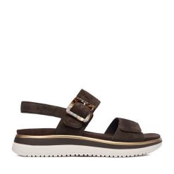 Sandały Remonte. Brązowe sandały damskie Remonte, bez wzorów, bez obcasa, na płaskiej podeszwie. Za 379.99 zł.