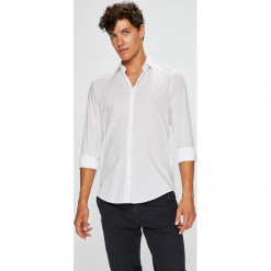Trussardi Jeans - Koszula Colla. Niebieskie koszule męskie TRUSSARDI JEANS, bez wzorów, z bawełny, bez kołnierzyka, bez ramiączek. W wyprzedaży za 199.90 zł.