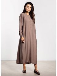 Awama Sukienka w kolorze szarobrązowym rozmiar: XL. Brązowe sukienki damskie Awama, xl, bez wzorów, z tkaniny, bez kołnierzyka, bez ramiączek, maxi. Za 164.99 zł.