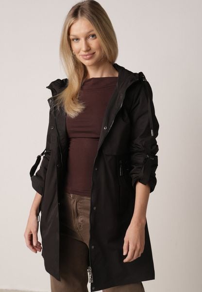 Czarna Przejściowa Kurtka Parka z Kapturem i Podwijanymi Rękawami Tinarose. Czarne kurtki damskie Born2be, l, bez wzorów, z dresówki. Za 159.99 zł.