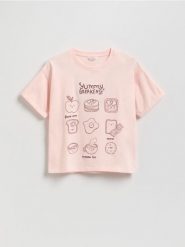 T-shirt z haftem - pastelowy róż. Czerwone koszulki dziewczęce Reserved, bez wzorów, z bawełny, bez ramiączek. Za 39.99 zł.