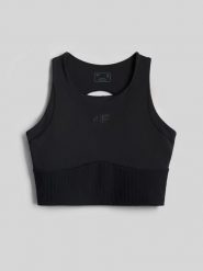 4F Crop top do jogi szybkoschnący damski - czarny M. Czarne topy damskie 4f, l, bez wzorów, z gumy, bez kołnierzyka. Za 119.99 zł.