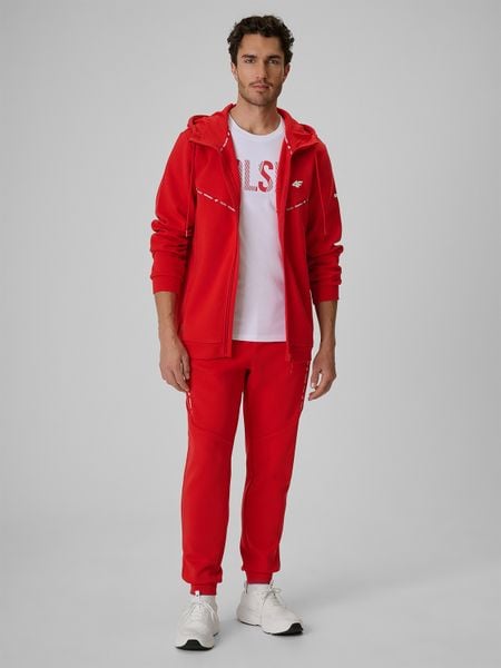 4F Spodnie kibica joggery męskie - czerwone M. Czerwone spodnie dresowe męskie 4f, bez wzorów, z bawełny. Za 189.99 zł.