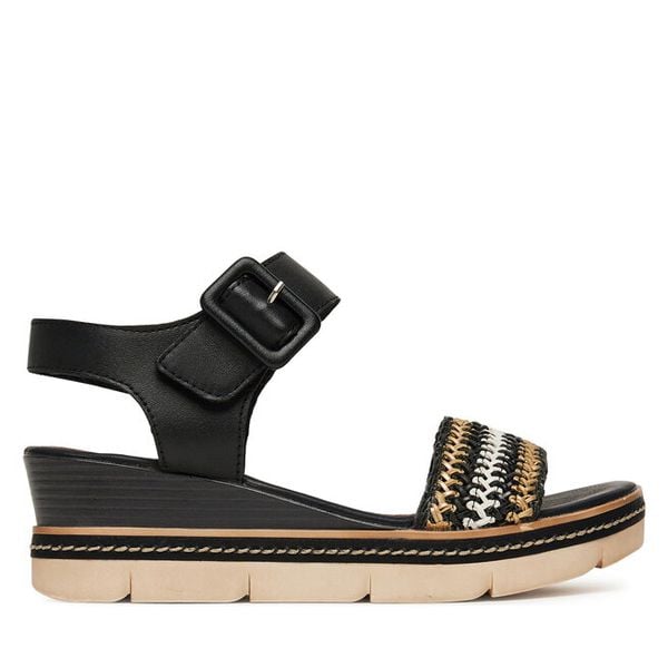 Sandały Remonte. Czarne sandały damskie Remonte, bez wzorów, bez obcasa, na koturnie. Za 295.99 zł.