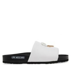 Klapki LOVE MOSCHINO. Białe klapki damskie Love Moschino, bez wzorów, bez obcasa. Za 669.99 zł.