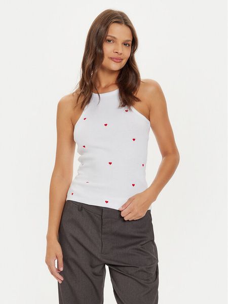 Noisy May Top 27033216 Biały Regular Fit. Białe topy damskie Noisy may, s, bez wzorów, z bawełny, bez kołnierzyka. Za 59.99 zł.